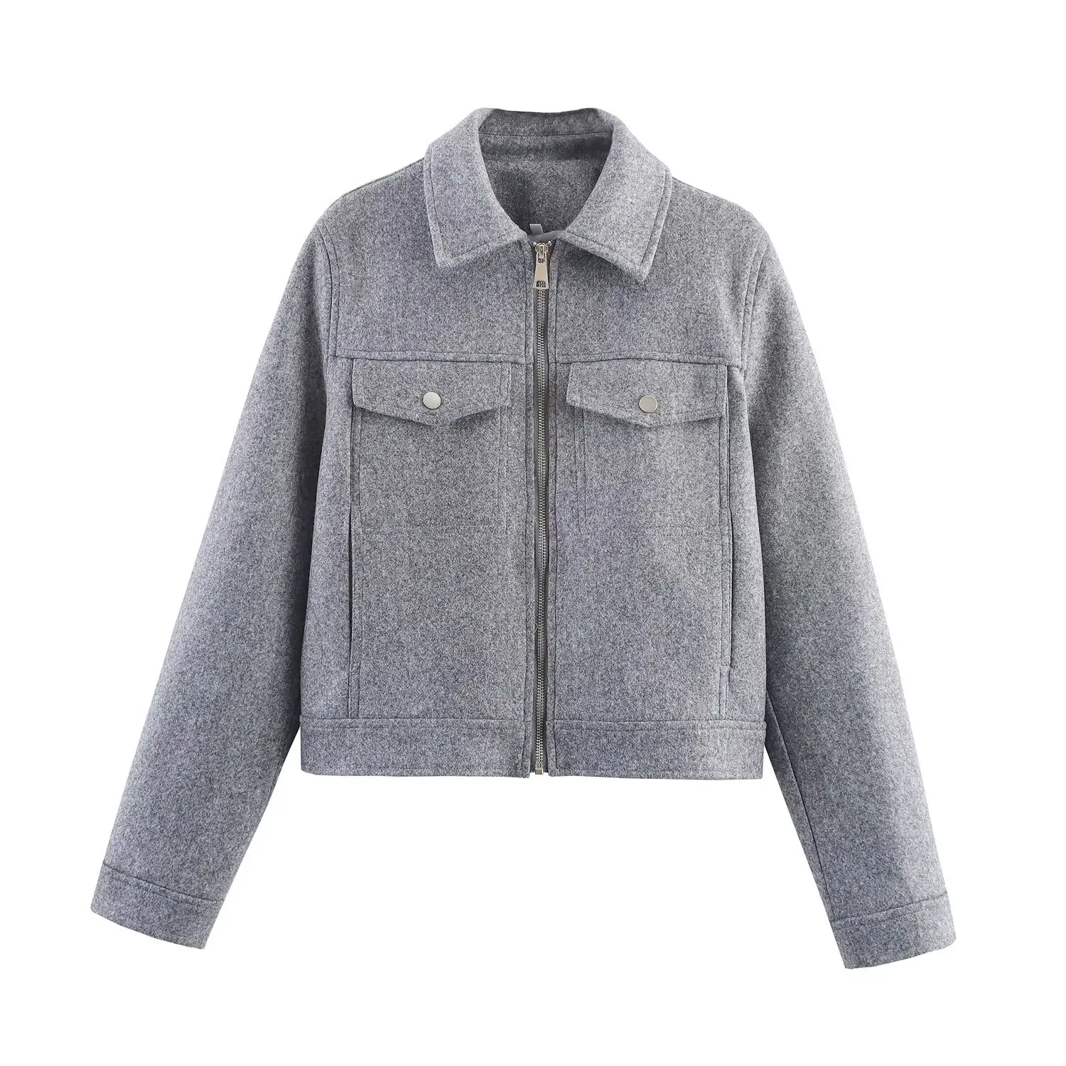 Women Jackets Streetwear Coat Autumn And Winter New Fashion Pocket Zipper Decoration Woman'S Solid Color Long Sleeves Short Coat