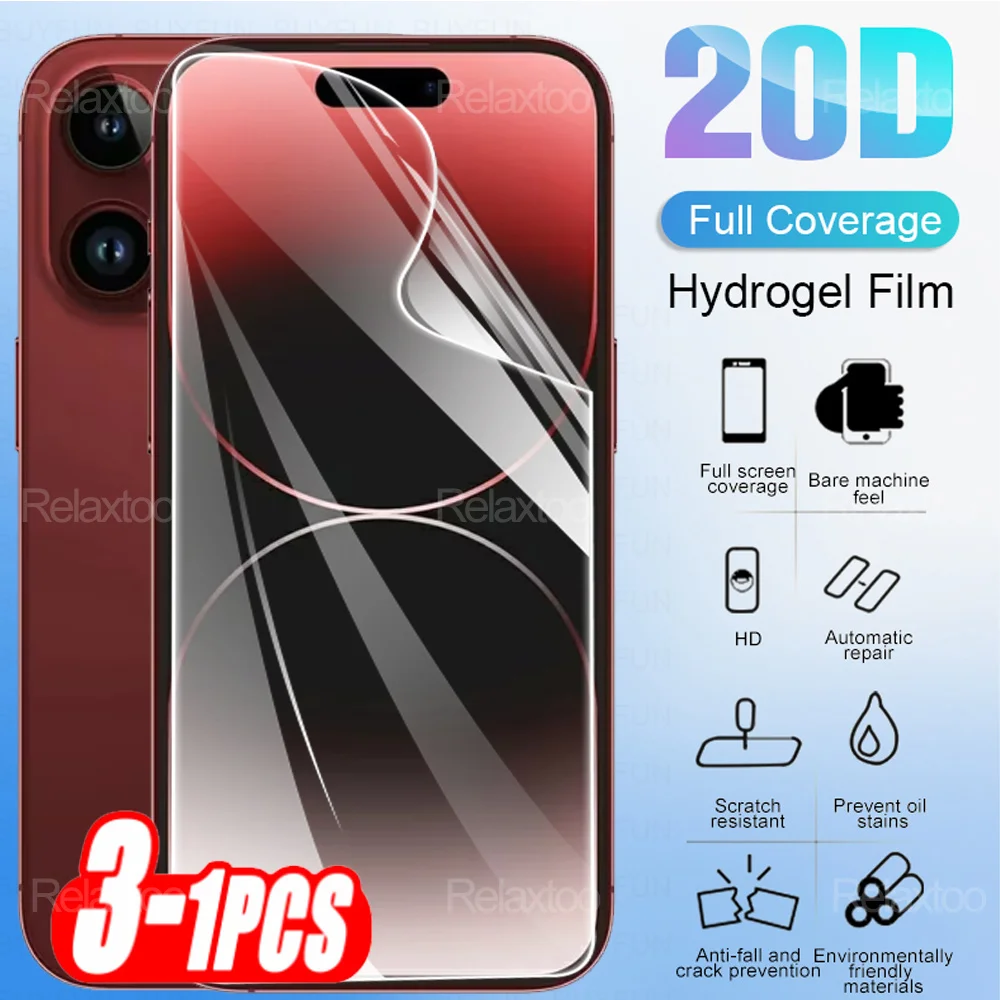 Фото Гидрогелевая пленка 20D для iPhone 15 Pro Max, пленка для защиты экрана, не стекло для iPhone15 Plus, iPhone15Pro, Ifone 15Pro, 15Promax, 15 Plus, 3-1 шт. №1