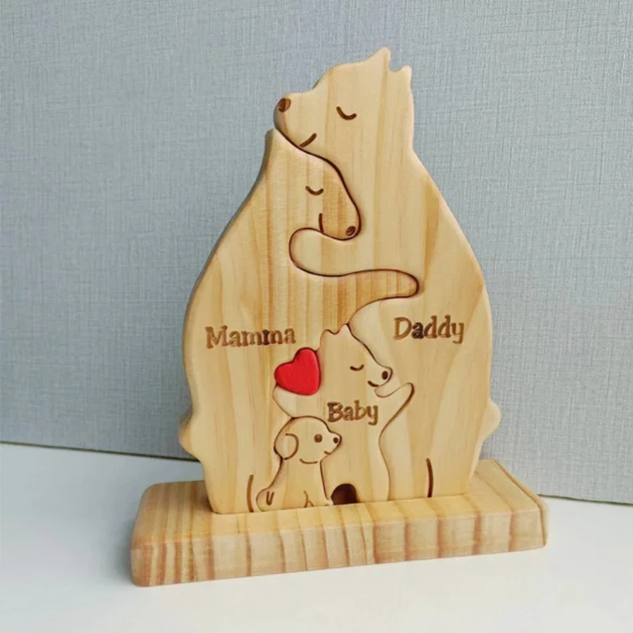 

Custom Family Name Puzzle With 4 Names Personalized Pet Love Animal Puzzle Wooden Decoration Gift for Mom Thoughtful Mothers Day