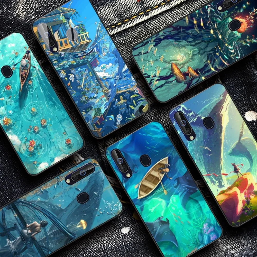 

Japan Anime Landscape The Ocean Dolphin Swimming Phone Case For Samsung A 10 11 12 13 20 21 22 30 31 32 40