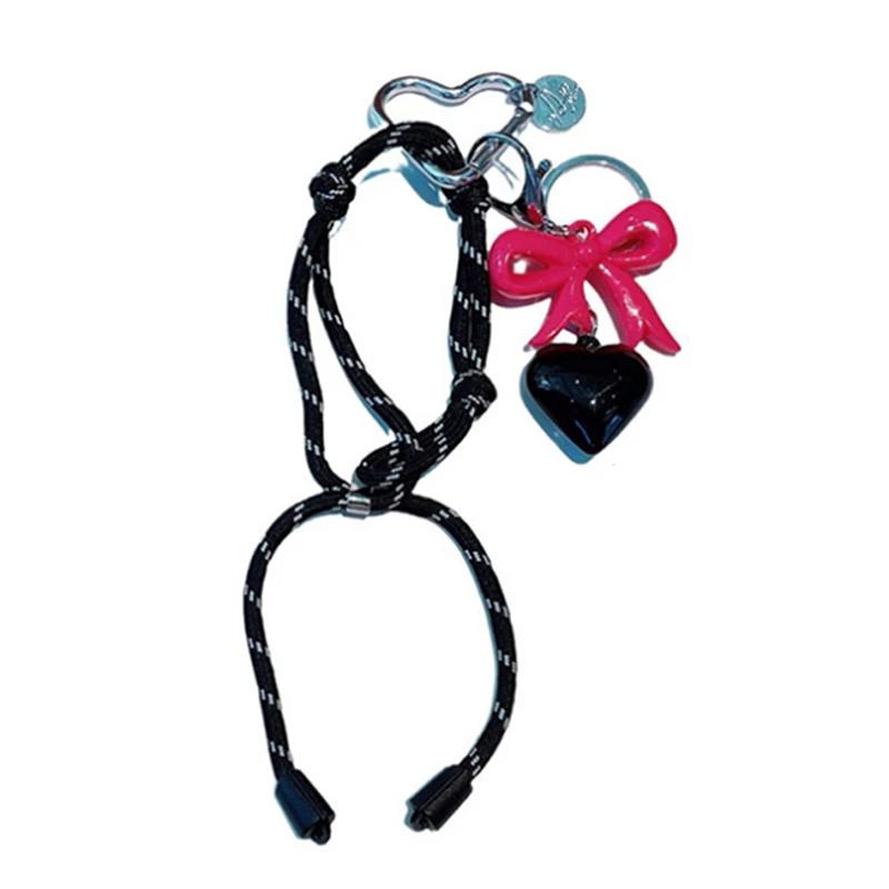 Keychain Cute Girl Butterfly Knot Hook Weaving Rope Cool Black Love Bag Pendant Pendant Mobile Phone Chain 6