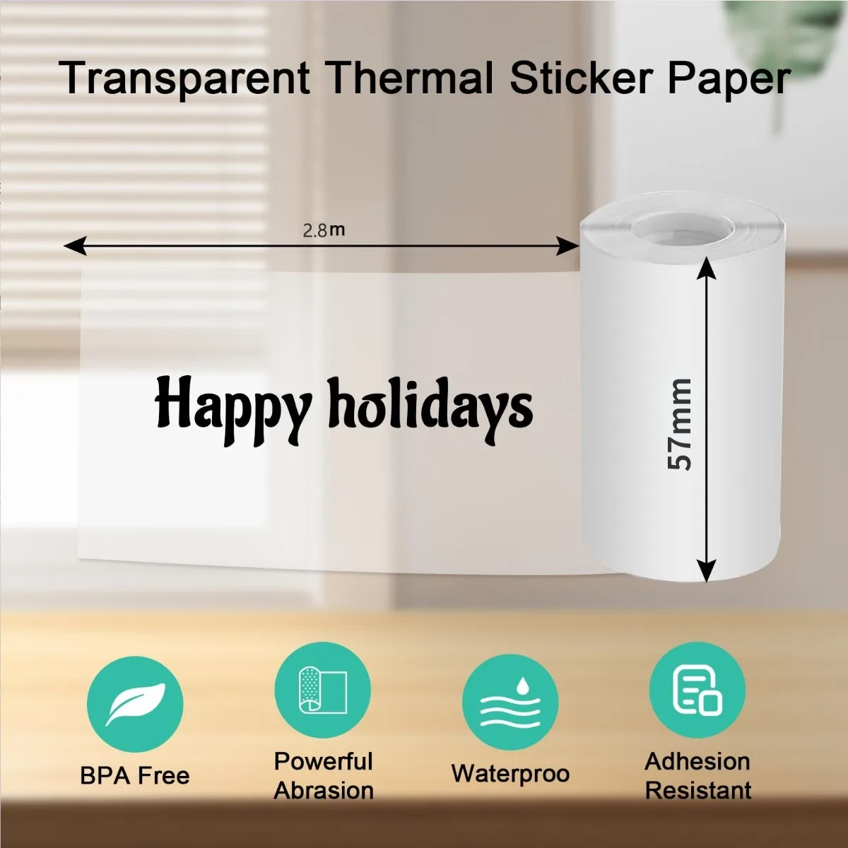 Transparent Self-Adhesive Thermal Paper,Glossy Printer Paper for Mini Portable Printer, 57mm X 25mm, for Most Pocket Printer