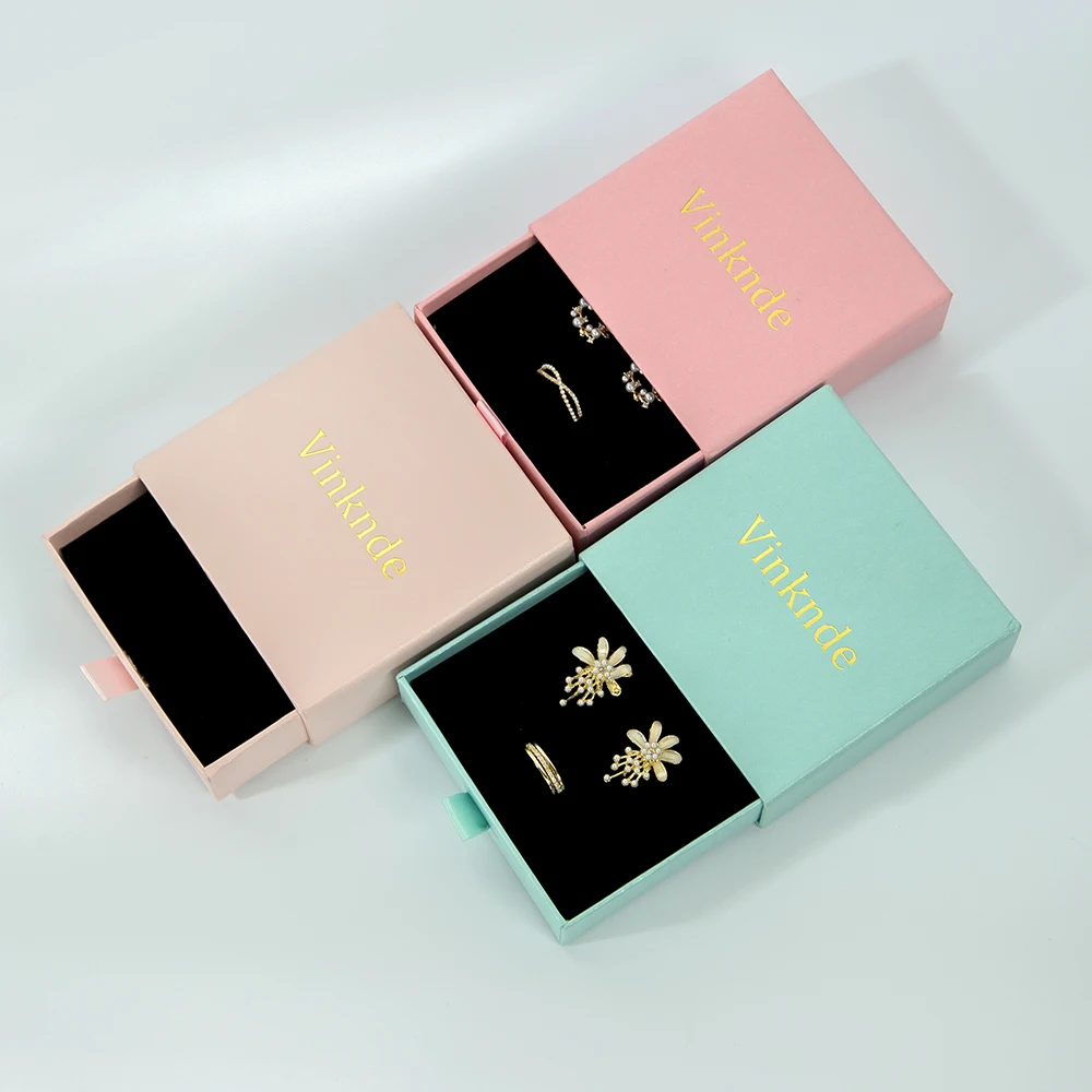 50pcs Personalized Jewelry Case Cardboard Drawer Sliding Necklace Earring Bracelet Ring Custom Gift Paper Packaging Jewelry Box