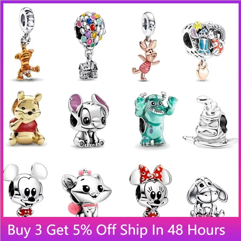 

Mickey Minnie Mouse Alloy Pendant Winnie Pooh Disney Stitch Pendants Fit Charms Bracelet Women Cartoon Beads DIY Accessories