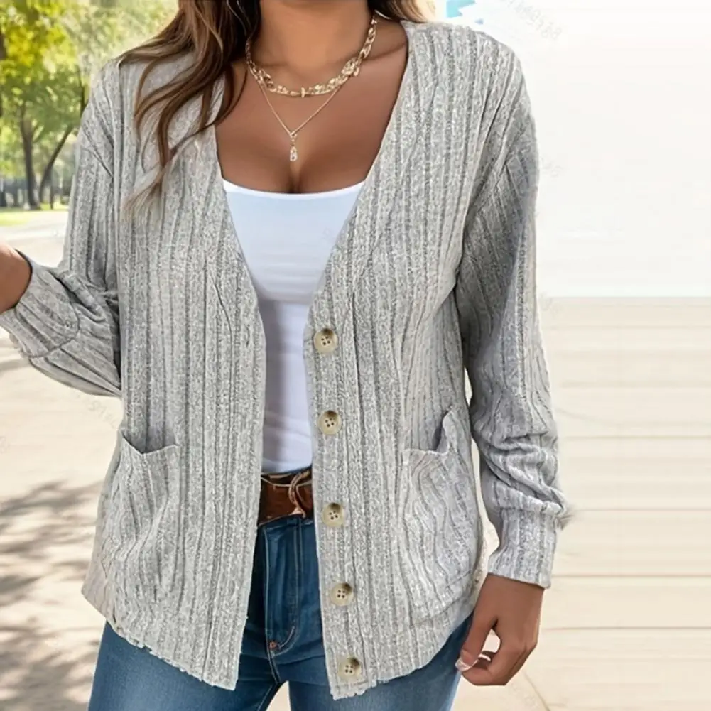 

Lady Spring Coat Stylish Women's Knitted Cardigan Coat Soft V Neck Solid Color Long Sleeve Casual Loose Fit for Fall Spring Long