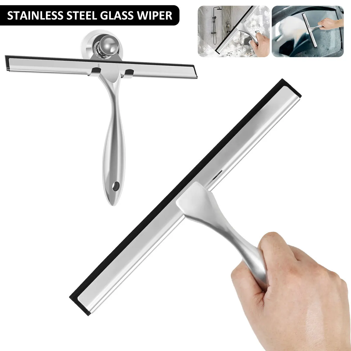 Window Cleaning Squeegee Cleaning Squeegee Window Cleaning Tool Shower Squeegee Stainless Steel Shower Squeegee with Suction Cup Window Glass Squeegee Multi-Purpose Cleaning Tool For Bathroom Kitchen Car