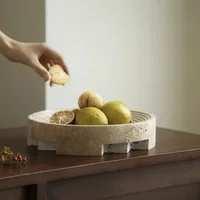Wabi-sabi Natural Travertine Stone Trays for Fruit Trinket Key Bowl Vintage Tabletop Decor Plate Round Jewelry Dish Hospitality 2