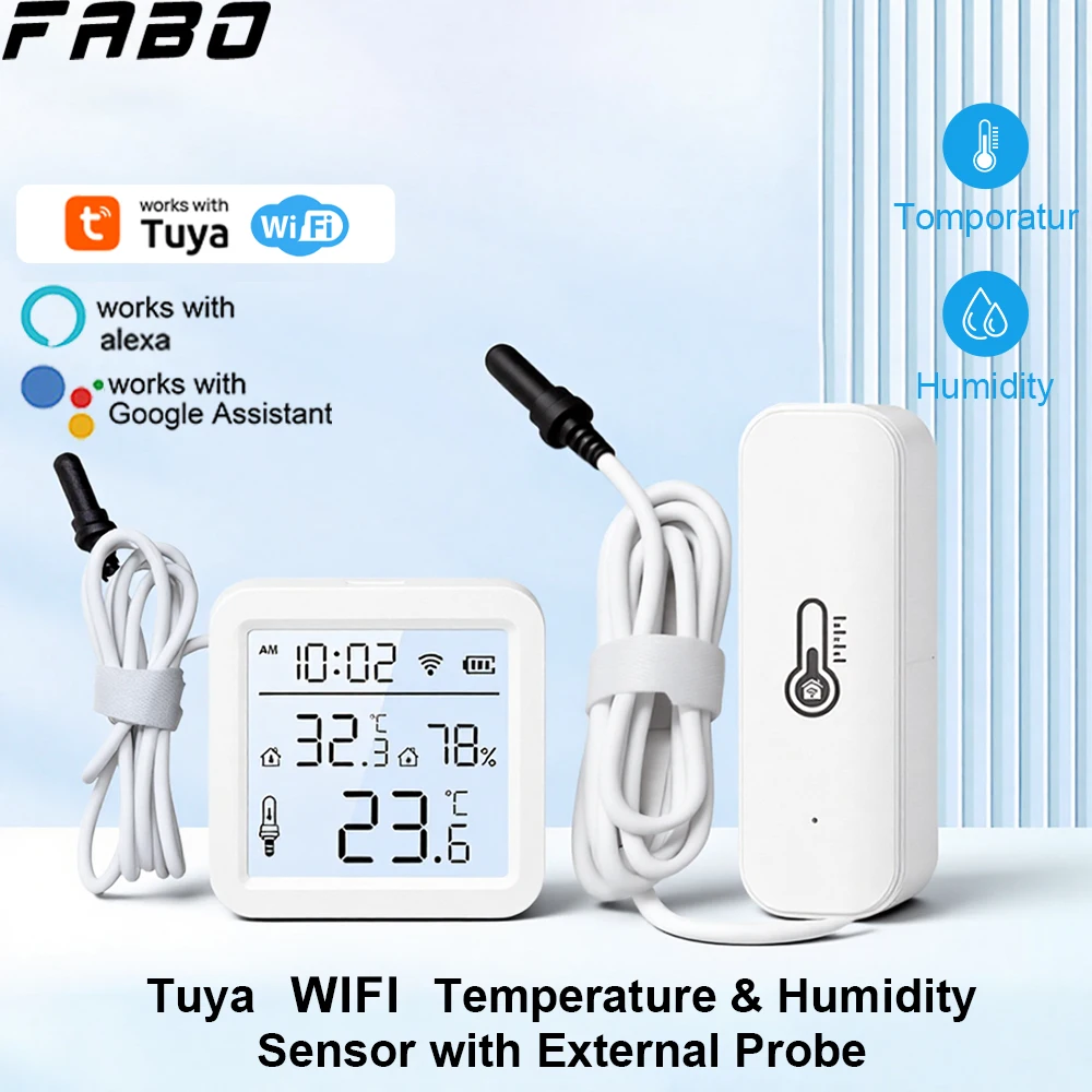 Smart WiFi Temperature & Humidity Sensor with External Probe and Optional Display