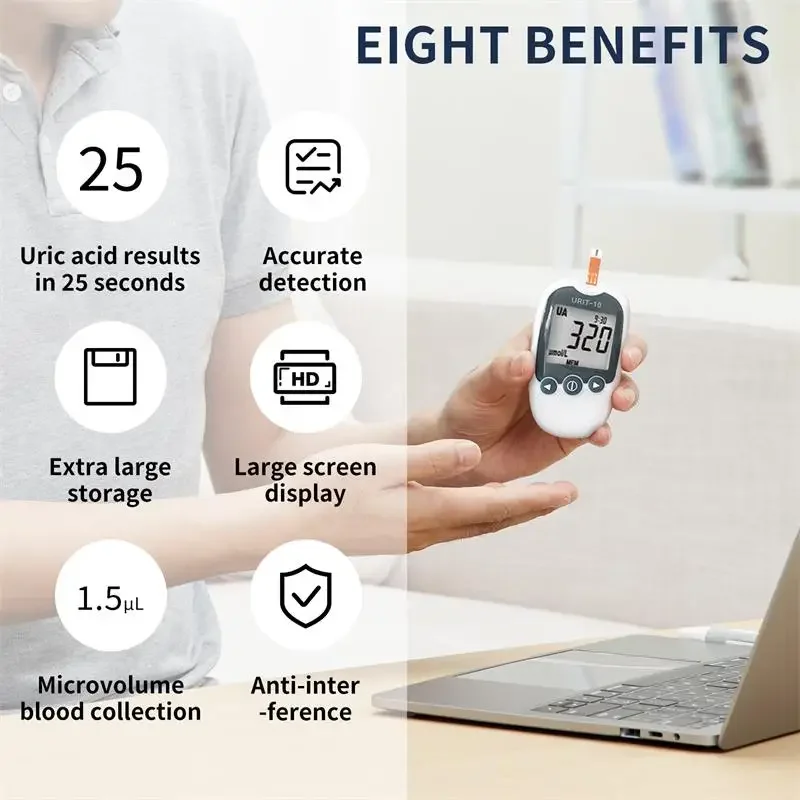URIT10 Home Uric Acid Monitor With 25/50pcs Test Strips & Lancets For Gout and High Uric Acid Detection Measure Meter