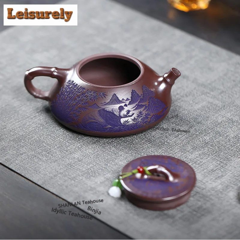260ml Yixing Purple Clay Teapot Handmade Panda Stone Scoop Pot Raw Ore Stone Red Mud Tea Infuser Kettle With Filter Zisha Teaset