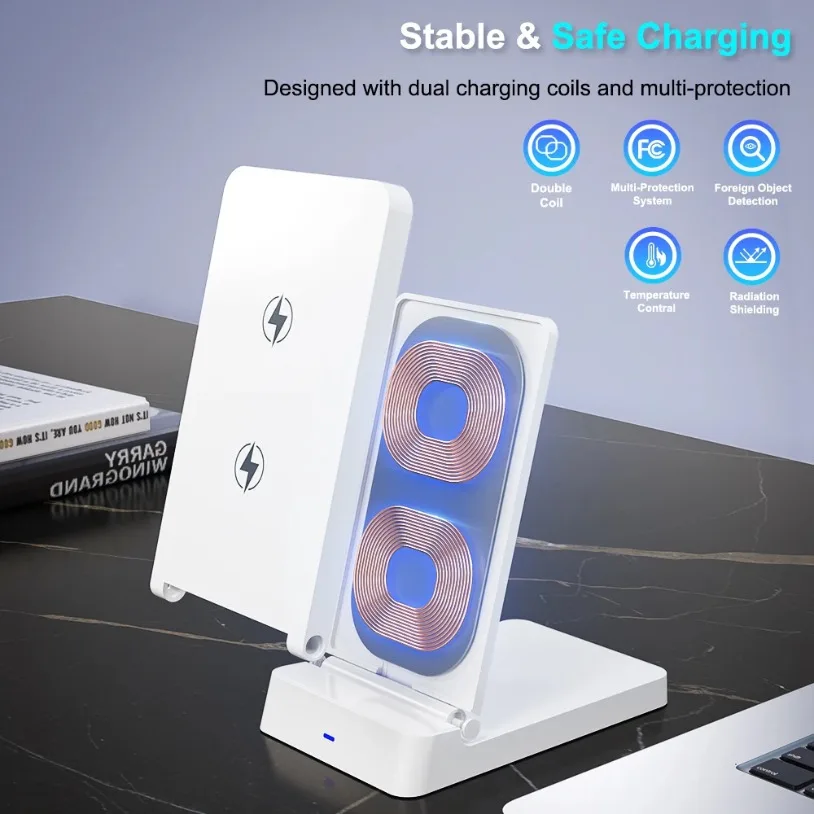 Wireless Charger Desktop Folding Phone Holder Stand For iPhone 16 15 14 13 12 Pro Max Samsung S24 Xiaomi Fast Charging Station