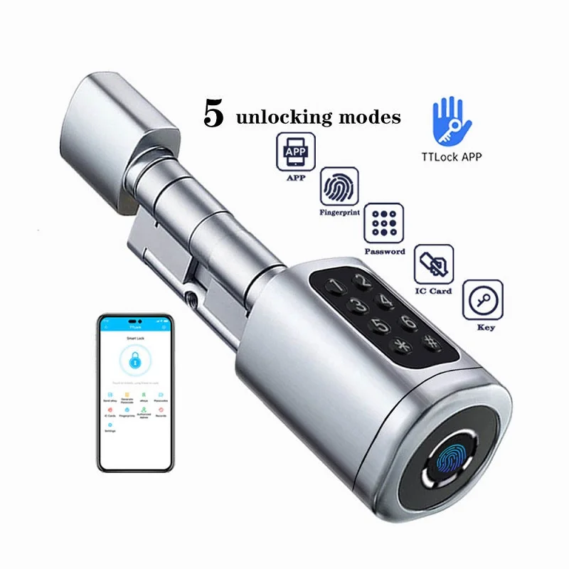 

TTLOCK Bluetooth Adjustable Smart Lock Cylinder Fingerprint Code APP Lock Cylinder Up Zinc Alloy Lock With Card Nfc