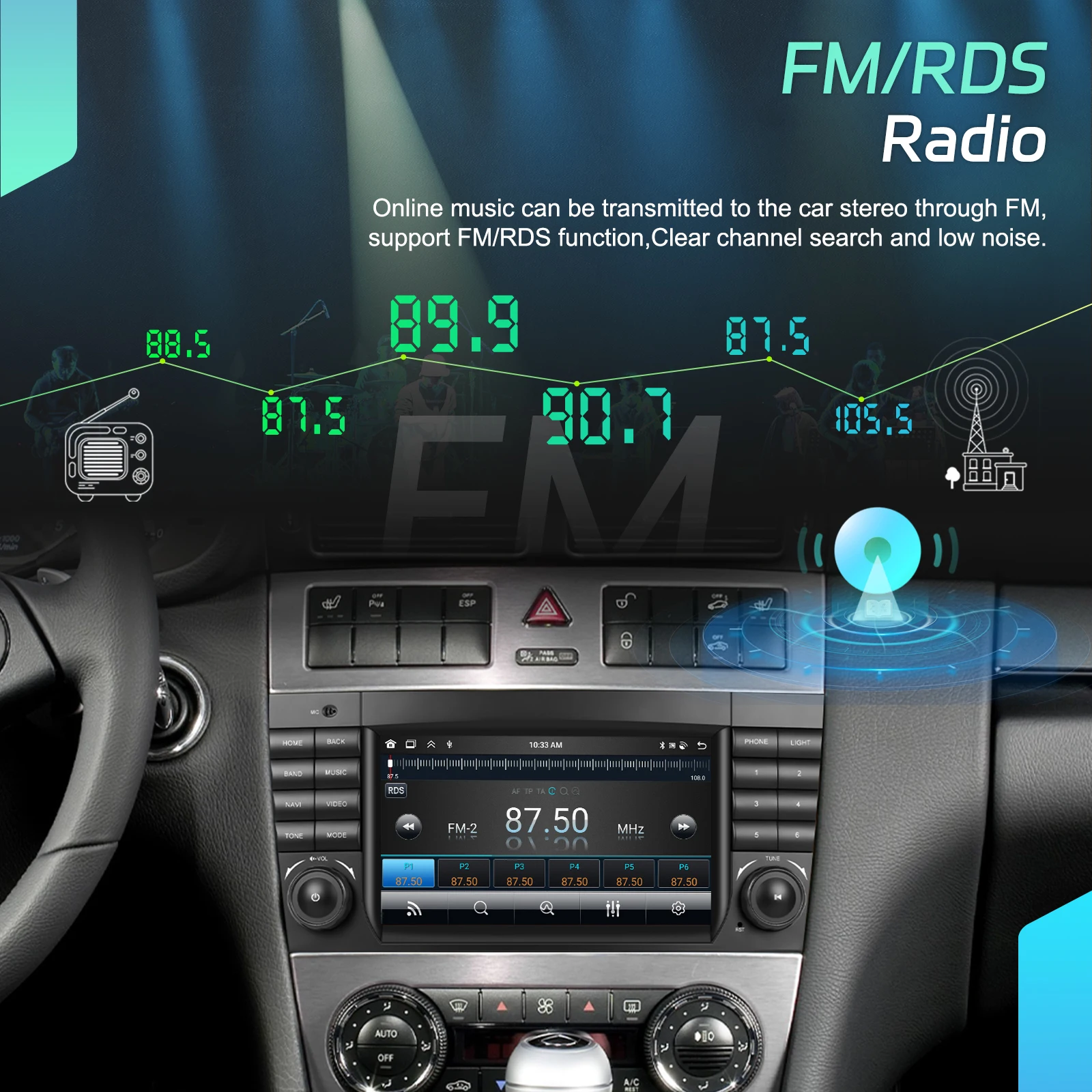 Podofo 7 ''Wireless Carplay para Mercedes Benz Clase C W203 2004-2007/Clase CLC W203 2008-2010, Radio para Auto, Reproductor Multimedia Android, Estéreo para Auto, GPS, Navegador 6