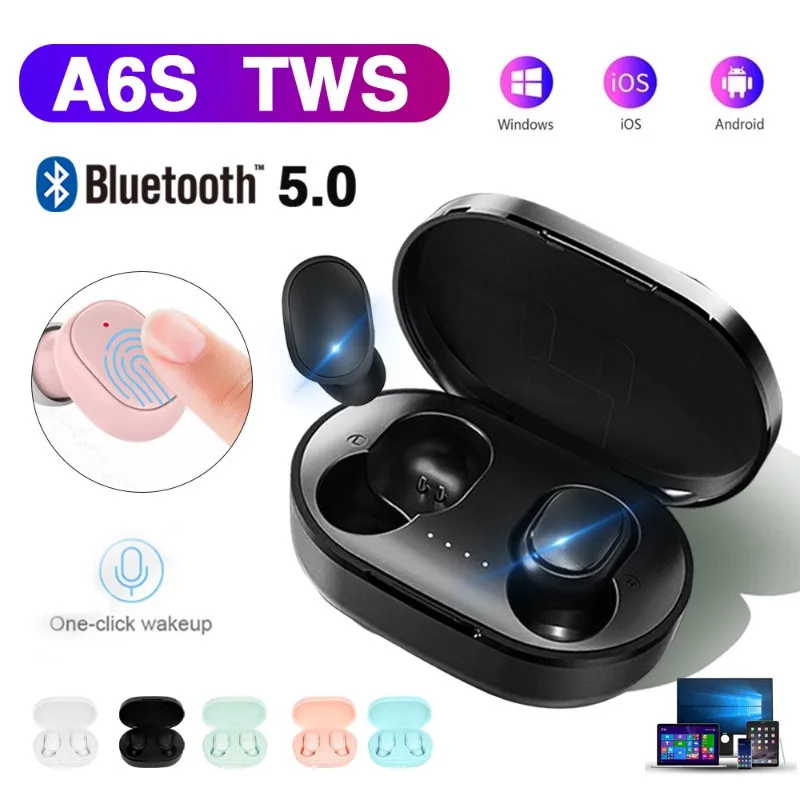 Cuffie Bluetooth Wireless Originali A6S Tws 5.0 Cuffie Auricolari Bluetooth Sport Auricolari In-Ear Cuffie Con Microfono Per Xiaomi