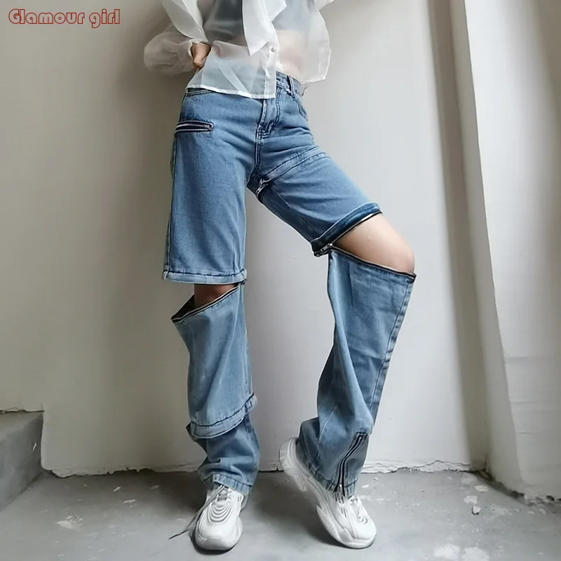 

Personalized Trendy Women's Jeans for Spring 2024, New Design Patchwork Zipper, High Waist, Slim and Versatile Straight Denim