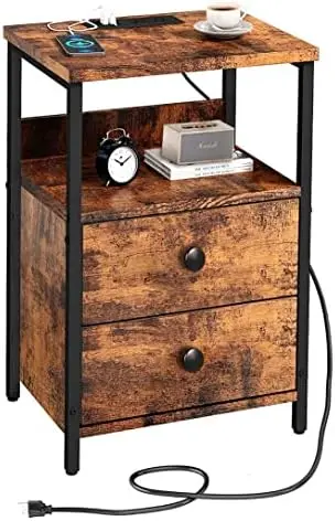 

with LED Lights and Charging Station,White nightstand,Bedside Table with Drawer,Bedside Cupboard,Bedside Cabinets,Small Spaces S