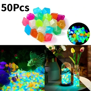 50Pcs Glow in The Dark Garden Pebbles for Sidewalk Garden Terrace Lawn Garden Patio Fish Tank Aquarium Decoration Glow Stone 1