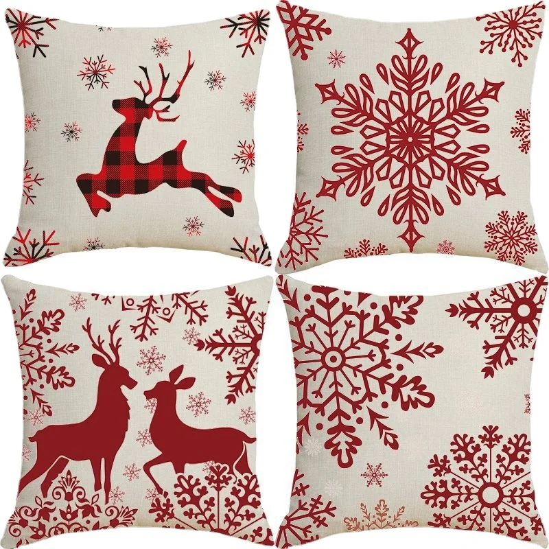 

Throw Cushion Cover Christmas Linen Plush Peachskin Decorative Pillowcase for Sofa Red Pillow Covers Funda Cogines De 45X45