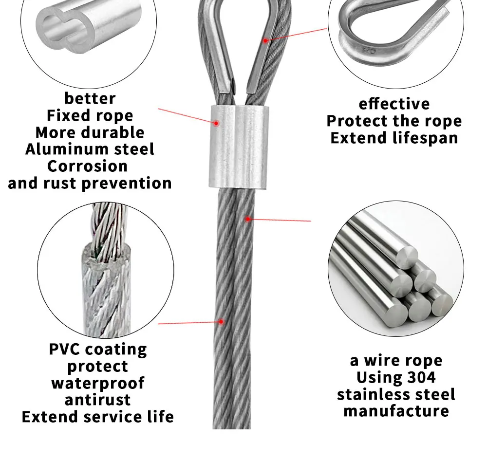 3//6mm PVC-beschichtetes Kabel mit Hühner herzring Aluminium hülse Kompression Typ multifunktion ales Sicherheits-Edelstahls eil – Detail 9