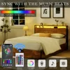 Full Size Lift Up Storage Bed Frame,Full Bed Frame with Bookcase Headboard & LED Lights, Wooden Platform with Charging Station 3
