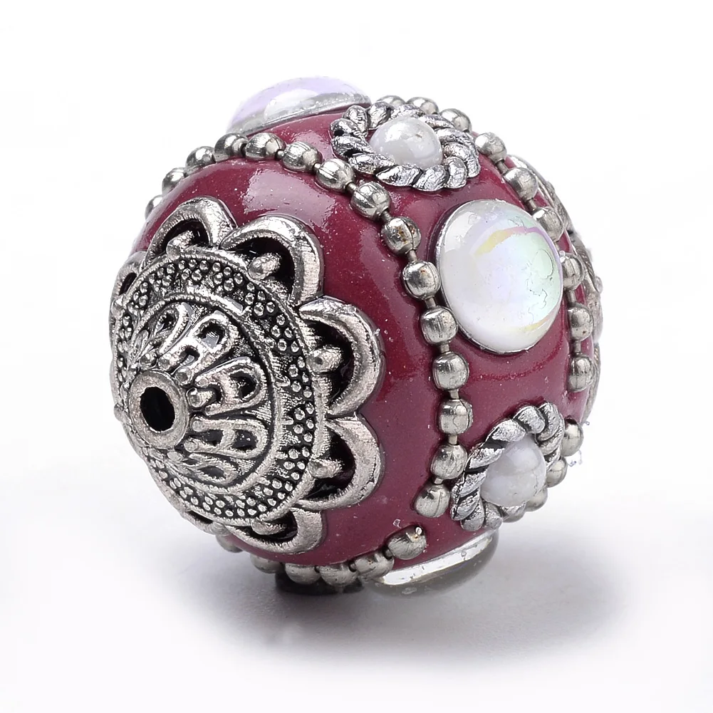 PandaHall Runde Handgemachte Indonesien Lose Elegante Schmuck Machen Armband Perlen Mit Strass Legierung Kerne Antike – Detail 11