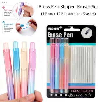 Set Creativo di Gomme a Forma di Penna con 10 Ricariche Sostituibili, per Scuola, Schizzi, Pittura, Scrittura, Accessori per Cancellare