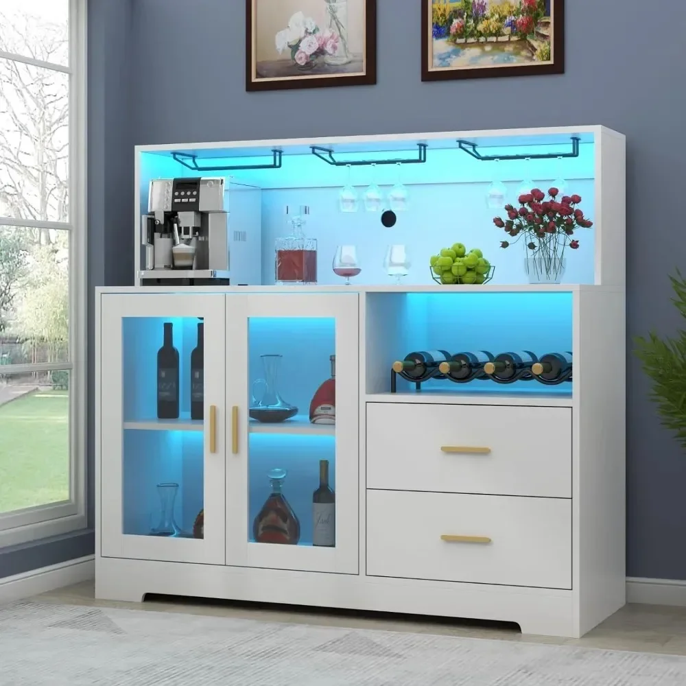 Wine Rack Coffee Bar Cabinet with LED Light
