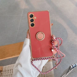 Custodia Crossbody con Lanyard in Placcatura di Lusso e Supporto ad Anello - Accessorio Elegante per Retro Cover