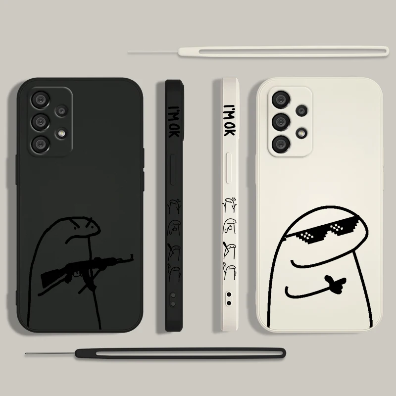 Cartoon Line Man Phone Case Per Samsung A55 A53 A33 A52 A32 A71 A51 A21S A35 A25 5G Liquid Left Rope Funda