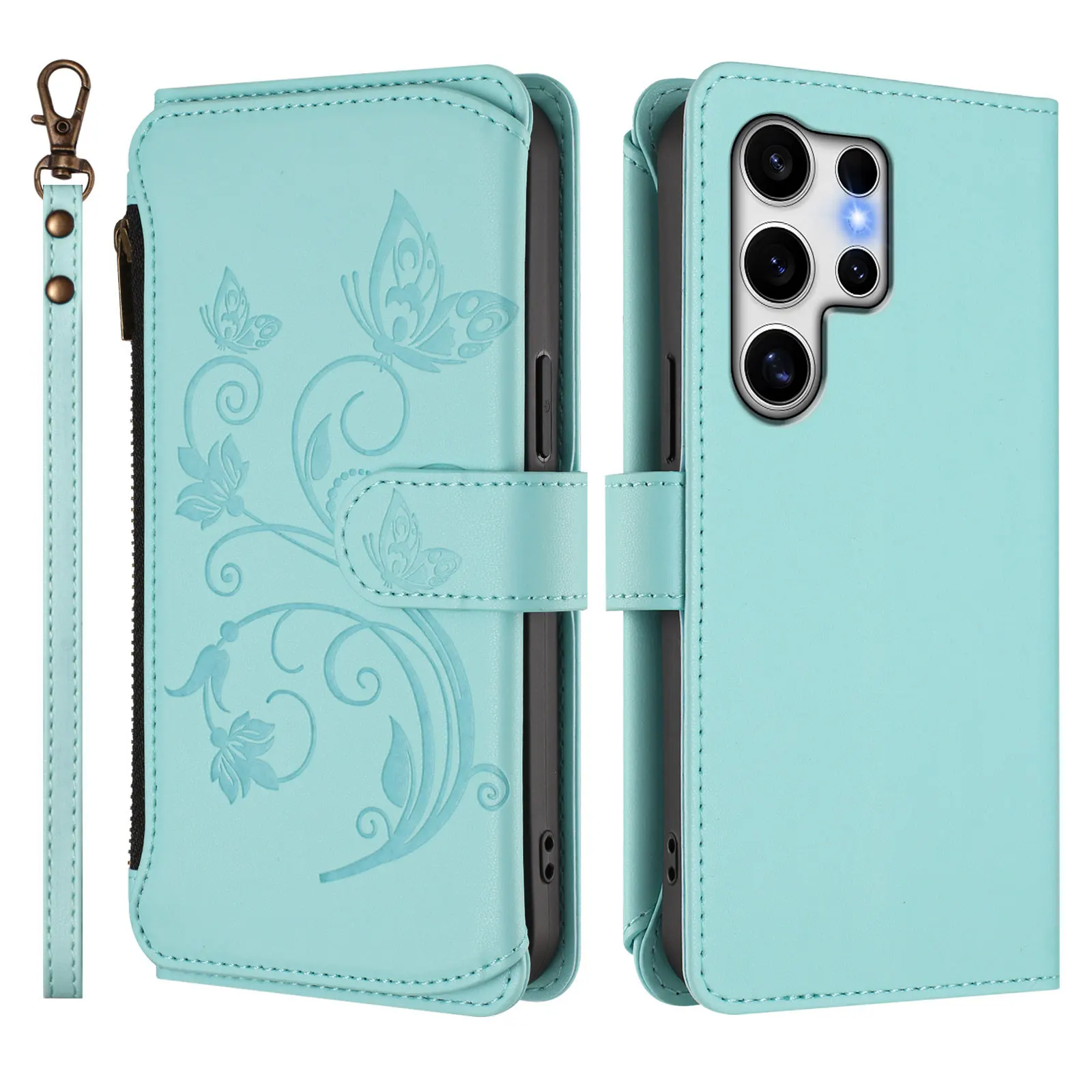 Butterfly Flower Flip Leather Wallet Crossbody Phone Case