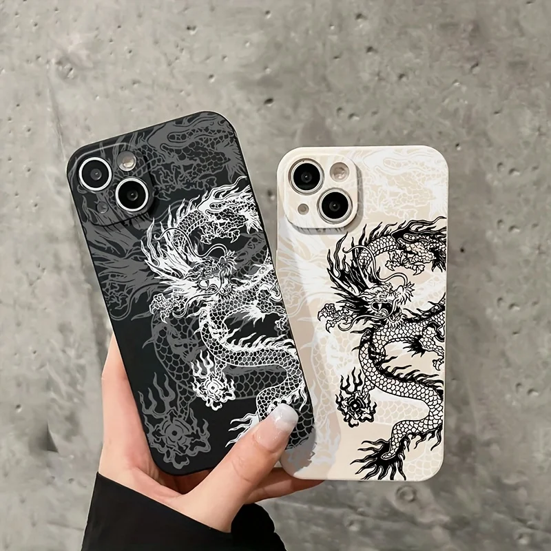 Luxuriöse Schwarz-Weiße Drachen-Handyhülle für iPhone 17 16 15 14 13 12 11 Pro Max Mini SE 7 Plus 17E Stoßfeste Silikon-Softcover