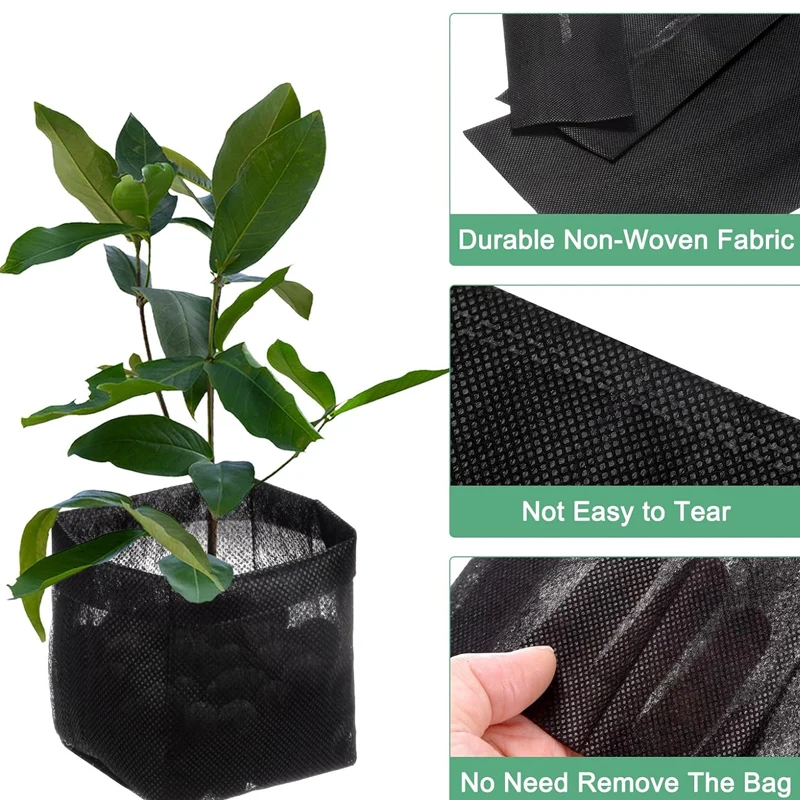 100-Piece Eco-friendly Non-Woven Fabric Seedling Bags-Thickened, Black Planting Pots For Flowers & Trees, Ideal For Green