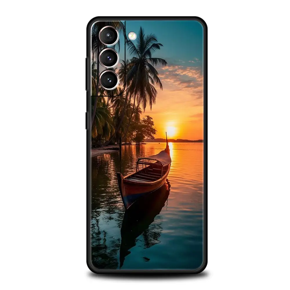 Summer Beach Palm Tree Soft Silicone Phone Case Cover