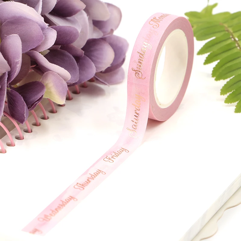 F271 새로운 1PC. 10M 장식 금박 핑크 주간 마스킹 Washi 테이프 스크랩북 귀여운 문구 학교 용품