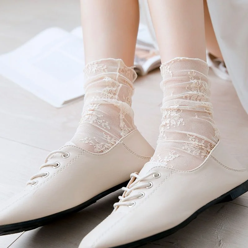 Women's Harajuku Socks Ladies Breathable Transparent Floral Lace Socks Sweet Mesh Fishnet Sock Soft Breathable Socks Hosiery Sox