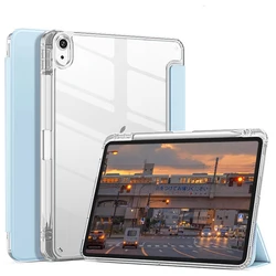 2024 iPad Mini Magnetic Tri-Fold PU Leather Protective Case with Pencil Holder (Blue)