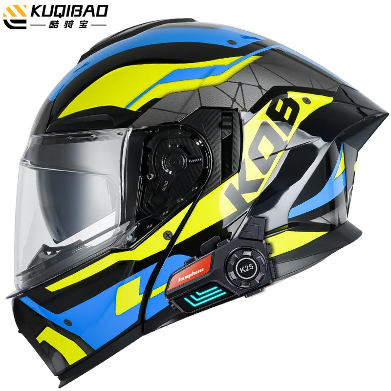 Casco integral con Bluetooth para motocicleta, doble lente, abatible hacia arriba, intercomunicador, aprobado por DOT, para carreras de motos y motocross