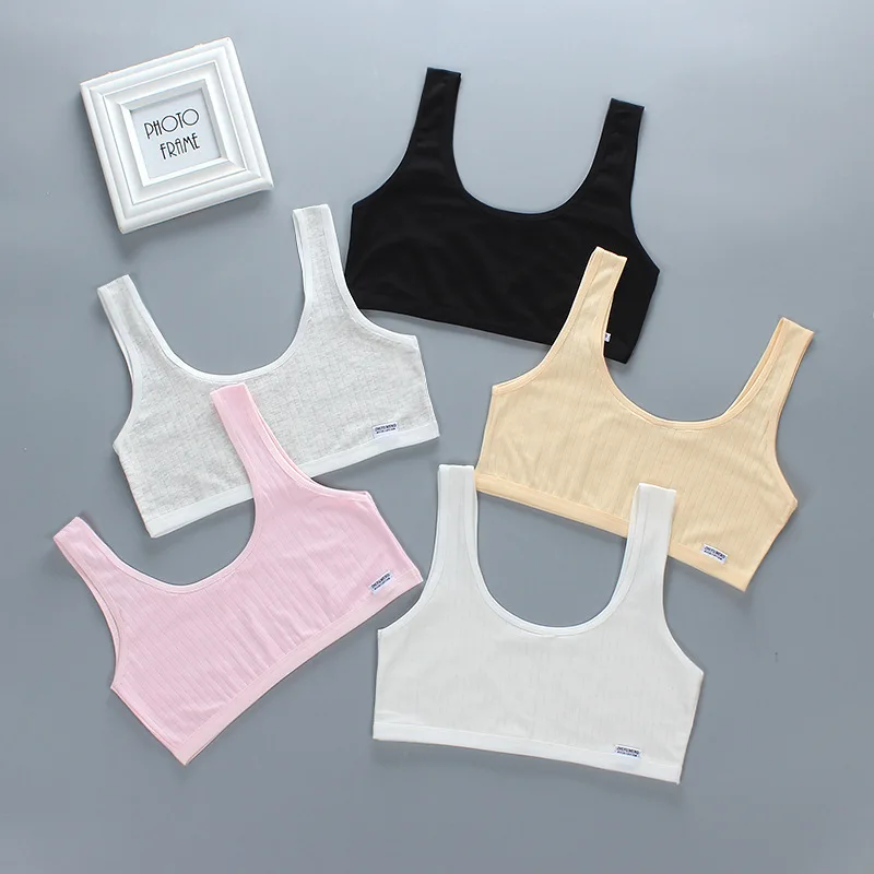 Training Bra Sports Bra Cotton Bra Girls Bra Cotton Striped Vest Young Girls Suspenders Double Layer Summer 8-16 Year Old