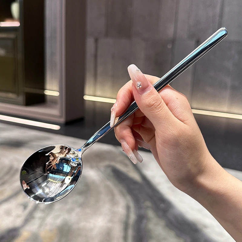 Stainless Steel Spoon Korean Long Handle Tableware Thicken Stirring Ice Spoon Meal Household Dinner stainless steel spoon
