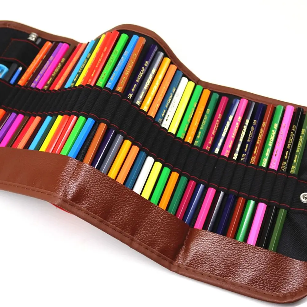 Hot 24/36/48/72 Holes Makeup Wrap Holder Roll Up Pen Bag Thick Canvas Pen Curtain Stationery Organizer School Office Supplies 3