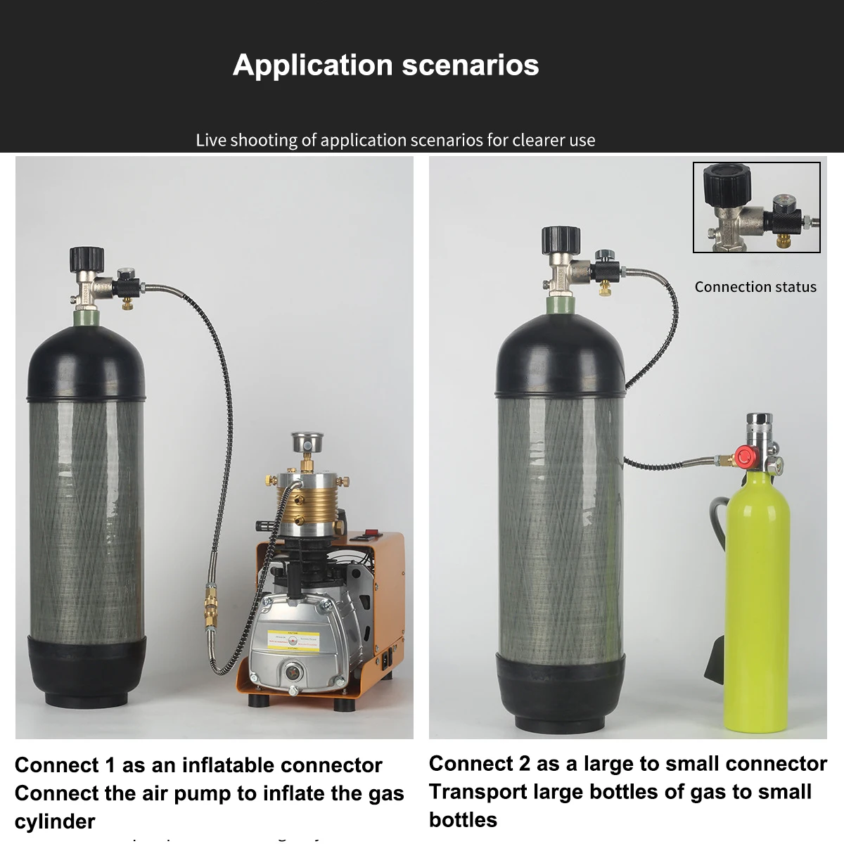 Adaptateur HPA 4500psi 300bar pour réservoir air comprimé - Valve avec jauge ou tuyau