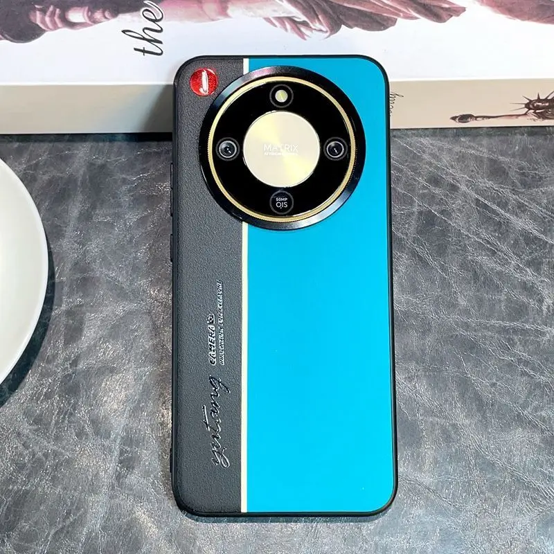 Luxury Colorblock Leather Case with Fluorescent Accents - Shockproof Bumper Cover