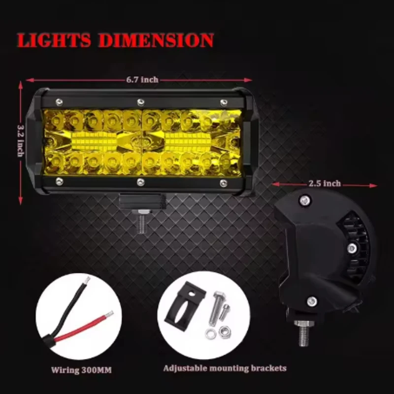 High-Performance Yellow LED Work Light - 120W 3000K Sunlight Effect for Vehicles