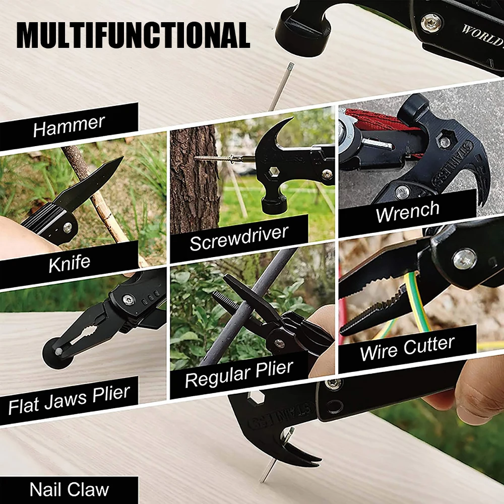 Stainless Steel Portable Claw Hammer with Nylon Sheath For Outdoor Survival Camping Hunting Folding Multifunctional Pliers 5