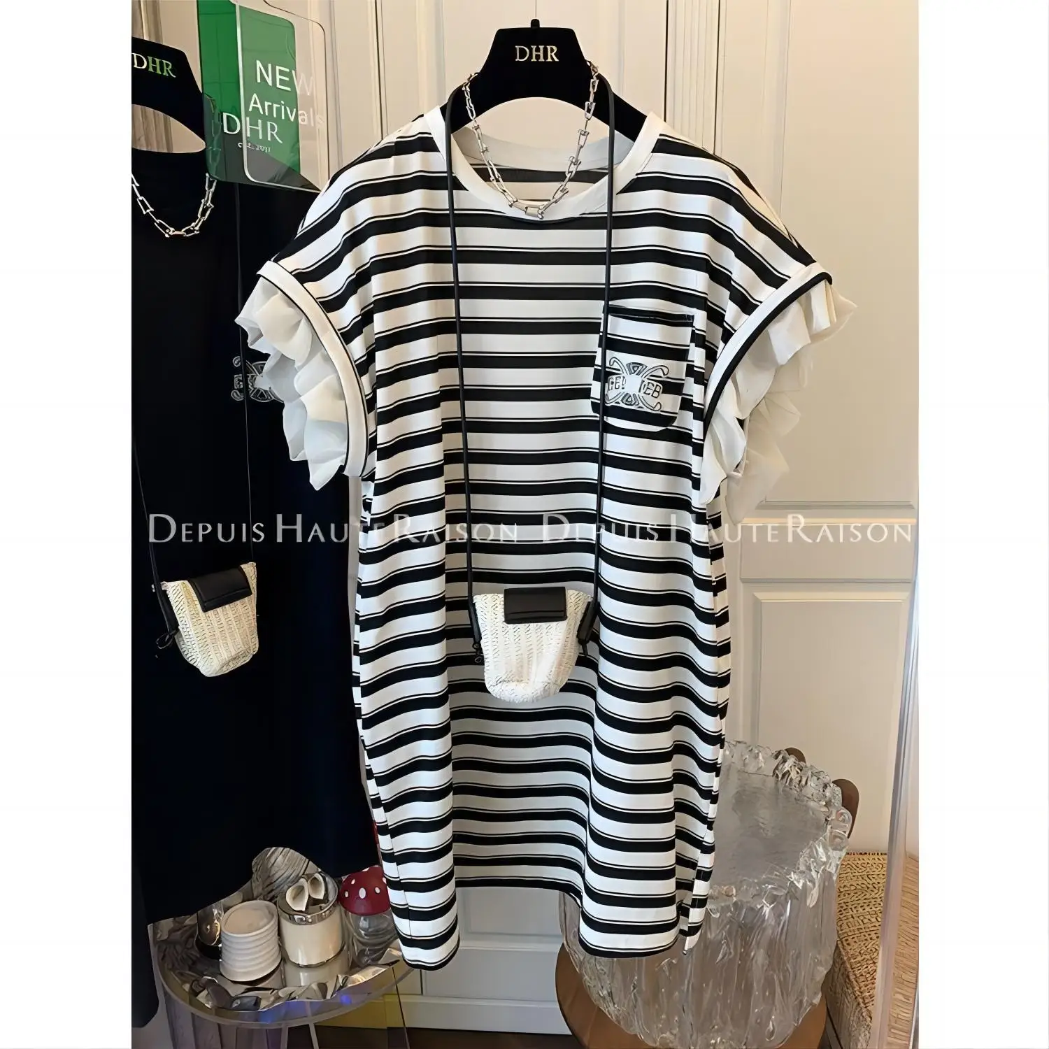 

Y2k Extra Large Size 300 Pounds Of Senior Sense Striped Yarn Sleeveless Dress Women Loose Cover Meat Niche Blouse