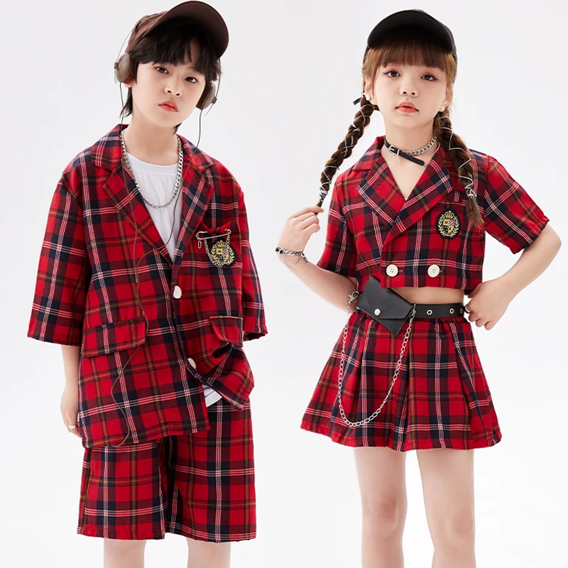 Kids K-pop Stage Outfit Girls Boys Hip Hop Clothing  Jazz Dance Costume Dance Clothes Child Performance Street Dance Wear SL9076