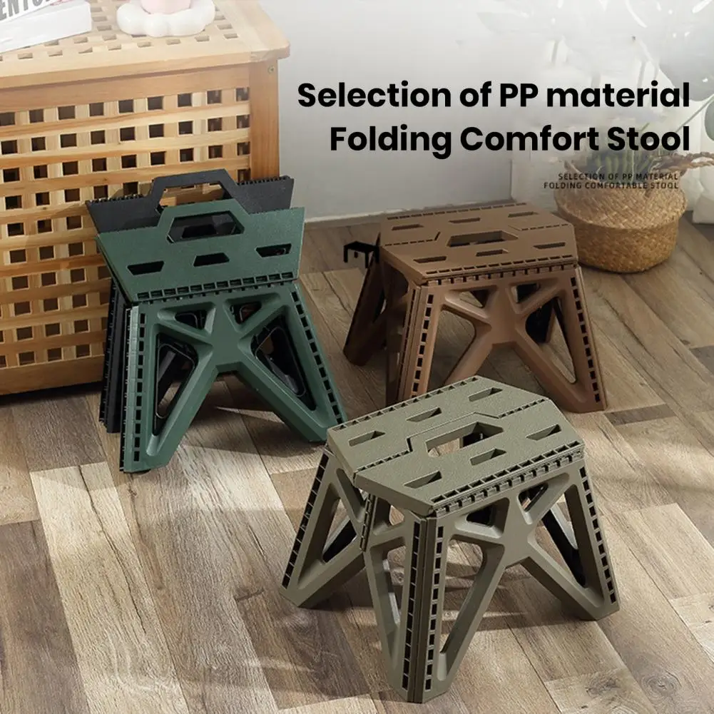 Folding Step Stool Strong Load-bearing Heavy-Duty Chair Travel Use Compact Collapsible Chair Handle Camping Supplies