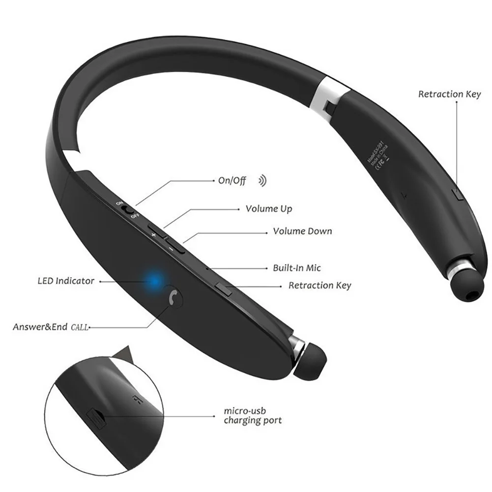 New SX-991 Wireless Sports Neckband Folding Telescopic Wired