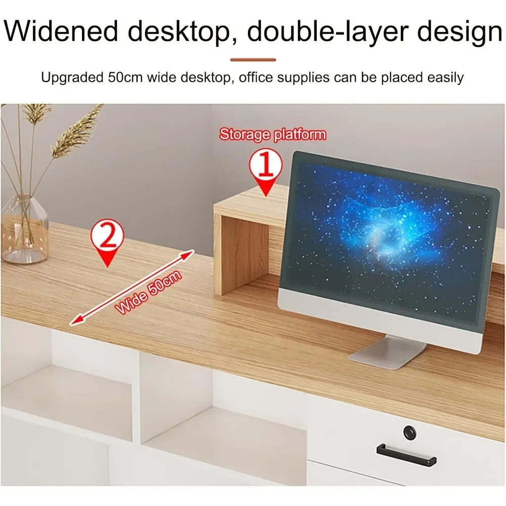 Modern Reception Desk,with Lockable Drawers, Great Space Saver Receptionist Desk, for Salon Reception Checkout Office(Gray 1) 5