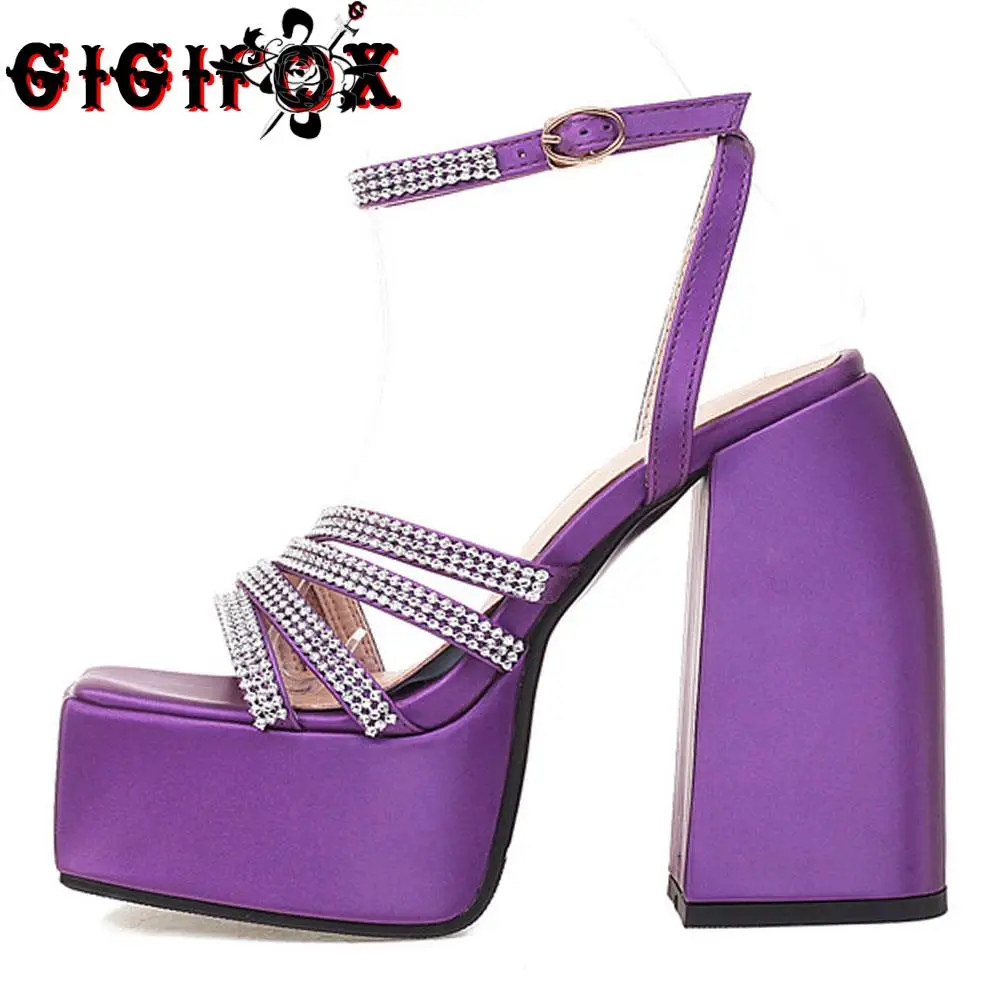 GIGIFOX Brand New 2022 Big Size 43 Summer White Goth High Heels Sexy Party Chunky Platform Sandals Shoes Women 